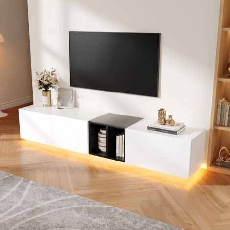 Armoire de télévision moderne, en couleur noir et blanc. Design simple, avec des tiroirs et des compartiments ouverts. Robuste, durable et facile à entretenir. Elle apportera une touche moderne à votr (1/5)