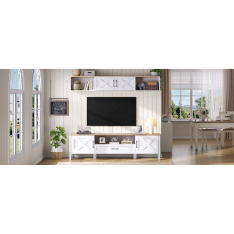 Set de meubles pour la salle à manger et le téléviseur, dimensions : 1804050 cm. Le set est adapté pour des téléviseurs jusqu’à 80 pouces. La couleur du produit est blanche. (1/5)
