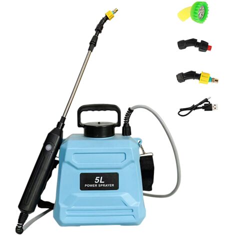 Spruzzatore elettrico con 3 ugelli nebulizzatori, Spruzzatore a spalla a batteria per annaffiare, pulire e disinfettare, 5 litri (1/5)