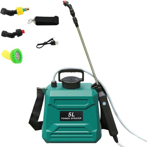 Spruzzatore elettrico con 3 ugelli nebulizzatori, Spruzzatore a spalla a batteria per annaffiare, pulire e disinfettare, 5 litri (1/5)