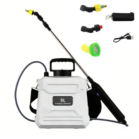 Spruzzatore elettrico con 3 ugelli nebulizzatori, Spruzzatore a spalla a batteria per annaffiare, pulire e disinfettare, 8 Litri (1/5)