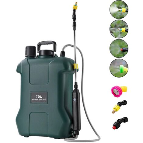 Spruzzatore elettrico ad alta capacità da 15 litri, Spruzzatore a spalla ad alta pressione, a batteria, con asta telescopica e 3 ugelli