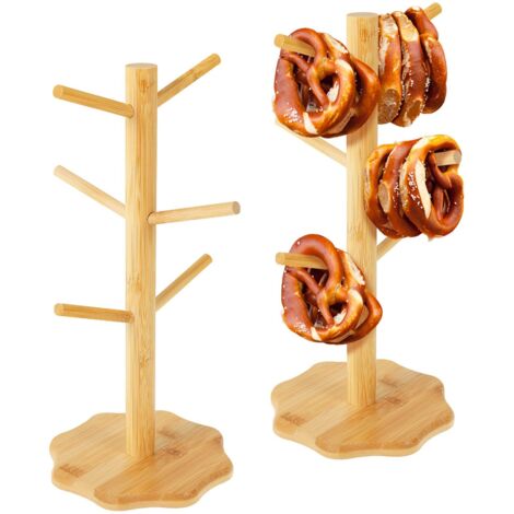 2 Portapretzel in bambù, 6 bracci, Altezza 33 cm, Portasalsicce o Portabicchieri, Portabicchieri per pretzel a forma di albero (1/5)
