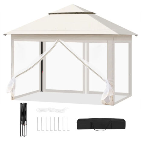 Gazebo da esterno pieghevole con zanzariera, altezza regolabile, protezione UV, borsa per il trasporto inclusa, beige (1/5)