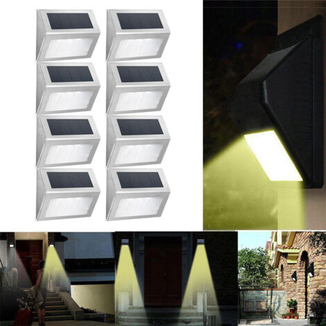 Confezione da 8 luci solari triangolari da parete per esterni, illuminazione decorativa, acciaio inossidabile [3 LED bianchi]
