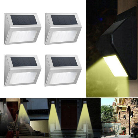 Confezione da 4 luci solari triangolari da parete per esterni, illuminazione decorativa, acciaio inossidabile [3 LED bianchi]