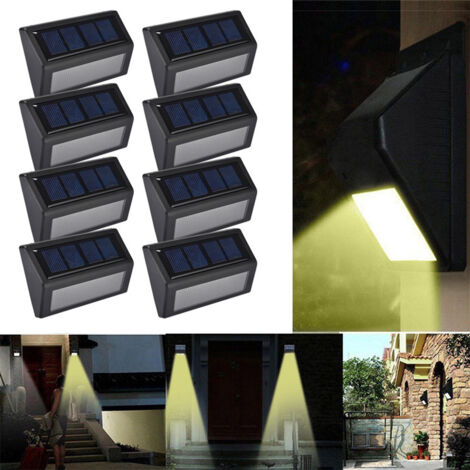 Confezione da 8 luci solari per recinzione, luce solare da parete per recinzione, luce da parete per giardino da esterno, nero [6 [LED Luce Calda]