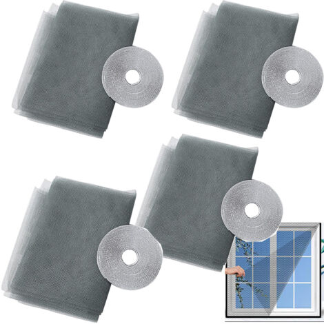Zanzariera per finestra in 4 pezzi con 4 strisce adesive, 150x180 cm, barriera anti-insetti autoadesiva, facile da installare, grigia. (1/5)
