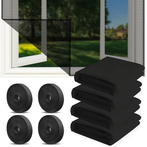 Zanzariera in 4 pezzi con 4 strisce adesive, 150x180 cm, autoadesiva, facile da installare, nera. (1/5)