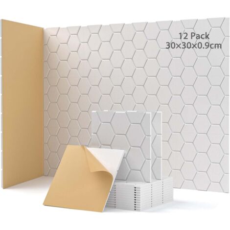 12 pannelli fonoassorbenti autoadesivi, pannelli isolanti acustici, 30x30x0,9 cm, adatti per insonorizzare pareti, porte e soffitti. (1/5)