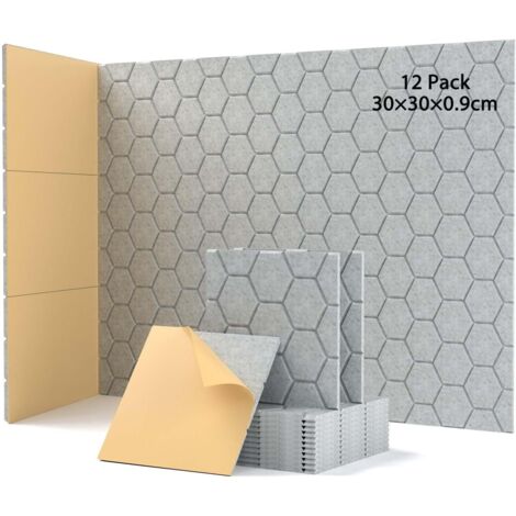 12 pannelli fonoassorbenti autoadesivi, pannelli isolanti acustici, 30x30x0,9 cm, adatti per insonorizzare pareti, porte e soffitti. (1/5)