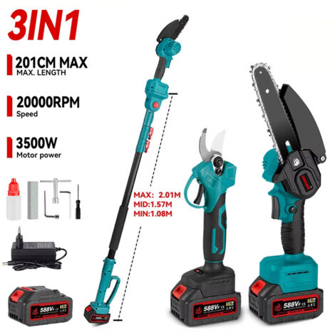 Elettrosega telescopica 3-in-1 da 3500W, potatore elettrico telescopico per rami alti, attrezzo elettrico per potatura con batteria Makita
