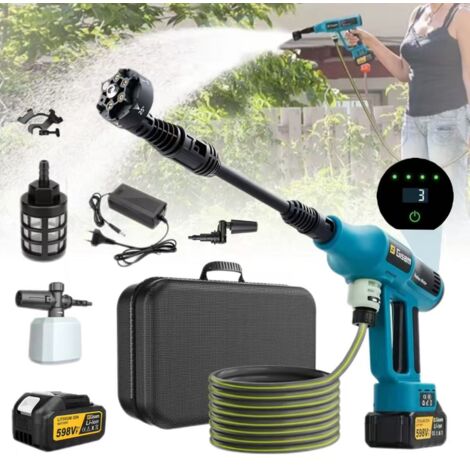 Nettoyeur haute pression - 250 bars,pistolet de pulvérisation électrique à 4 vitesses,adapté au nettoyage et à l'arrosage du jardin,batterie incluse. (1/5)