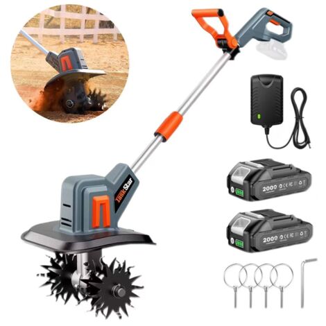 Motoculteur électrique sans fil, 360 tr/min,motoculteur rotatif de jardin,excavateur de sol pour le labour et le désherbage (batterie 2,0 Ah incluse) (1/5)