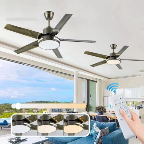 Ventilateur de plafond de style industriel, 52 pouces, six vitesses, réversible, éclairage LED intégré, convient au salon et à la salle à manger. (1/5)
