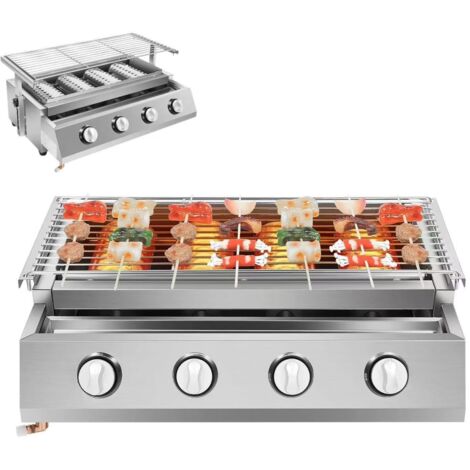 Barbecue portable avec 4 brûleurs indépendants, réchaud à gaz propane et grille amovible, idéal pour la cuisine en plein air et les pique-niques. (1/5)
