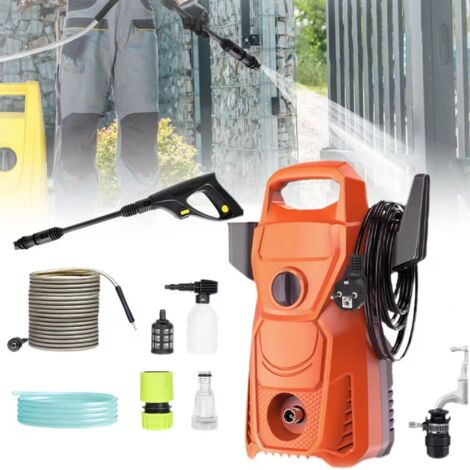 Nettoyeur haute pression électrique, pistolet pulvérisateur de jardin, 340 litres/heure, 1500 W, avec tuyau de 10 mètres, buse réglable (orange). (1/5)
