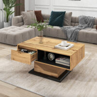 Table de chevet en bois, avec un tiroir sans poignée, une zone de rangement et un compartiment dans le dos. Deux espaces de stockage à la fois. Idéale pour les bureaux ou les salons, elle offre beauco