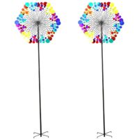 2PCS Mulini a vento da giardino in ferro battuto, girandole metalliche decorative da esterno, ornamenti rotanti per prato, cortile e arredo giardino