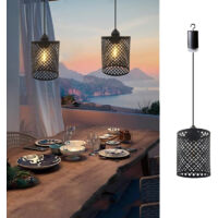 Lampadario da esterno in ferro battuto, lampadario da giardino, lampadario a batteria, luce calda, attacco E27, senza telecomando