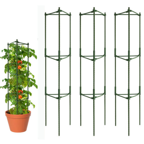 3 paquetes de jaulas para tomates de jardín, estacas metálicas de 120 cm, soporte para plantas y enrejado para plantas trepadoras, color verde