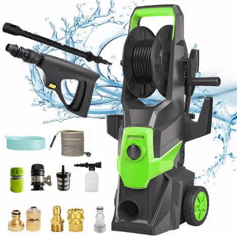 Hidrolavadora de alta presión de 150 bar y 1500 W para coche, herramienta de limpieza para el hogar y el jardín, con pistola de riego, color verde