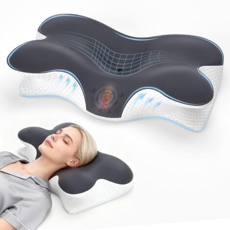 Almohada cervical para aliviar el dolor de cuello, almohada contorneada de espuma viscoelástica, para dormir de lado, gris oscuro, 1250 g
