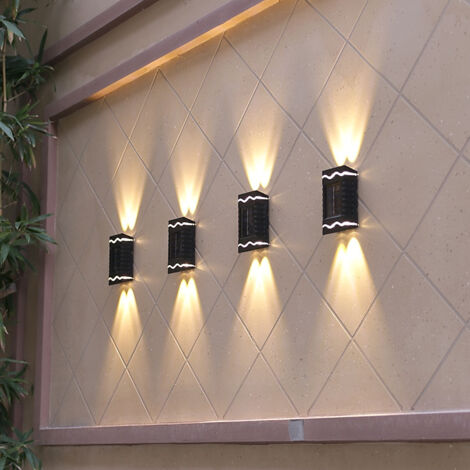 4 lámparas solares de 4 LED, impermeables, para iluminación de balcón,valla y patio,empalmables, con encendido y apagado automático,blanco cálido