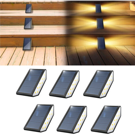 Pack de 6 luces solares para escalones de exterior, blanco cálido, IP65, encendido automático, para patios, entradas de vehículos y porches. (1/5)
