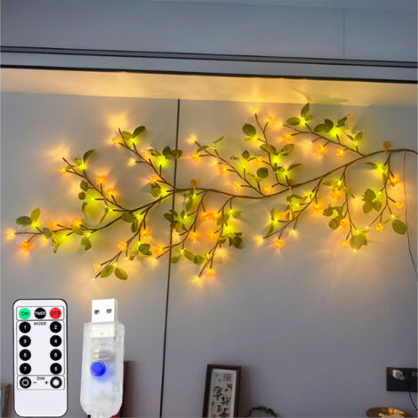Guirnalda de luces LED de flores de 2,3 m y 144 LED, ramas de sauce flexibles, 8 modos y temporizadores, plantas artificiales y ramas de árboles.