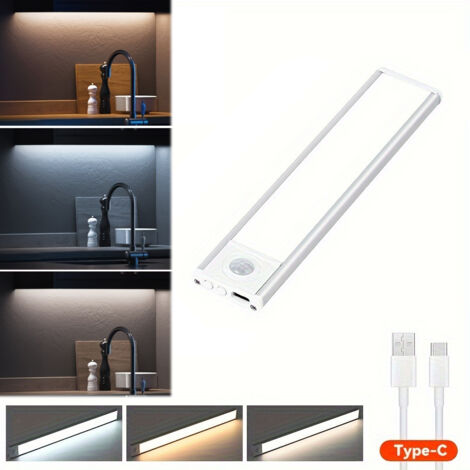 Luz nocturna magnética ultrafina de 10 cm con sensor de movimiento y carga USB — Iluminación tricolor para cocina y dormitorio
