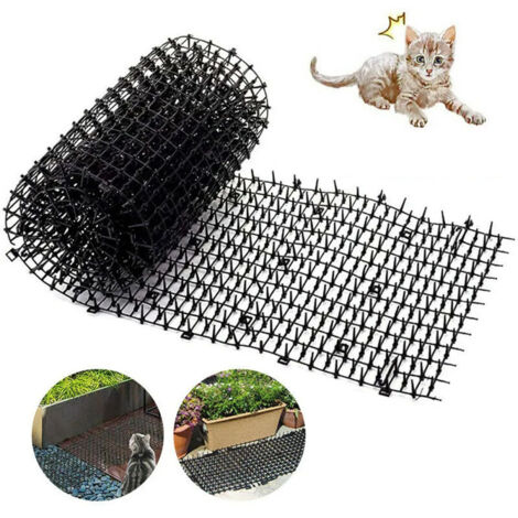 Alfombrilla anti-excrementos de gato para jardinería, alfombrilla repelente para gatos con tiras de púas y correas para mantener a gatos y perros alejados de cavar, 400 x 28 cm (1/5)