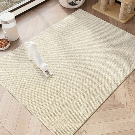SIENTICE  Alfombrilla rascador para gatos con aspecto de sisal, alfombrilla para mascotas, apta para gatos y perros, color blanco roto, 60 x 90 cm.