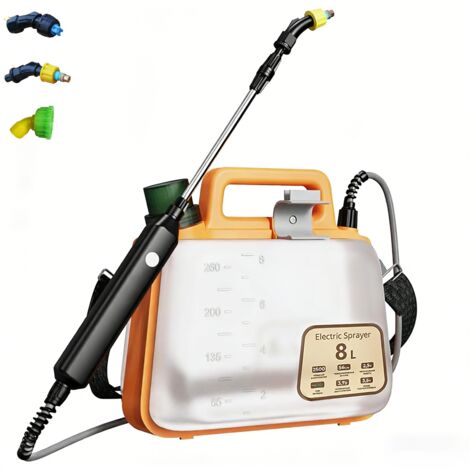 Pulverizador eléctrico de 8 litros, pulverizador de jardín de hombro a batería, con pértiga telescópica y 3 boquillas, para desinfectar, regar, etc.