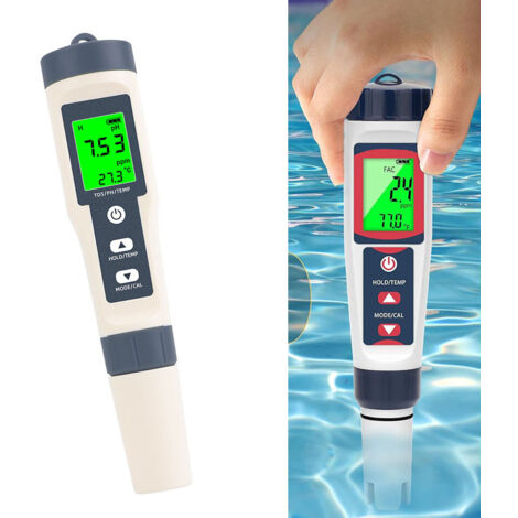 Pluma de prueba de calidad del agua, probador de sal para piscina, probador de cloro libre, medidor de sal Digital de cloro y pH