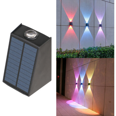 Lámpara solar de pared para exterior de 2 LED, iluminación ambiental impermeable, luz decorativa para jardín, patio, porche, pasarela, luz multicolor (1/5)