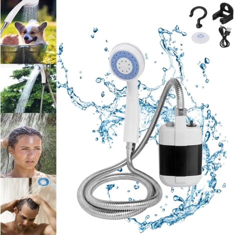 Cabezales de ducha portátiles (paquete de 2), bomba de ducha eléctrica recargable por USB, 1,5 m, adecuados para acampar, lavar el coche y jardinería. (1/5)