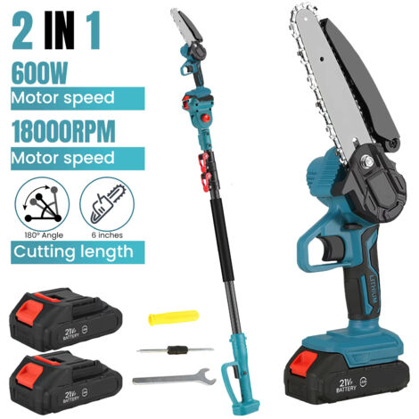 Motosierra eléctrica telescópica de 600 W, motosierra de pértiga eléctrica inalámbrica, herramienta de poda eléctrica, con 2 baterías Makita.