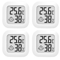 Termómetro de ambiente de 4 piezas, mini higrómetro digital LCD, termómetro de interior fácil de usar, termómetro e higrómetro multifuncional.