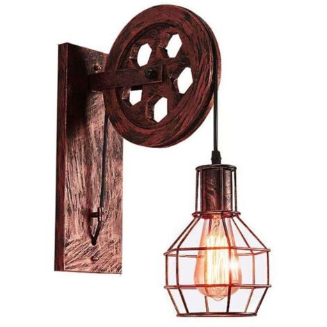 LOLLANDA Wandleuchte im Retro-Industrie-Stil aus Schmiedeeisen mit Seilzug, kreative Wanddekoration, Innenbeleuchtung, Flurbeleuchtung (1/5)