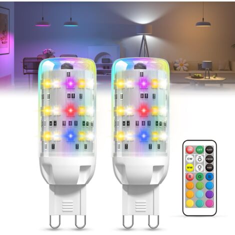 G9 2W LED-Farbwechsellampe mit Fernbedienung, Warmweiß/Kaltweiß/RGB, 12 Farben, 3 Modi, dimmbar