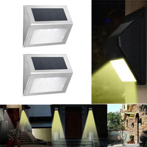 2er-Set dekorative Solar-Außenleuchten, Dreieckige Gartenwandleuchten, Edelstahl [3 warmweiße LEDs]