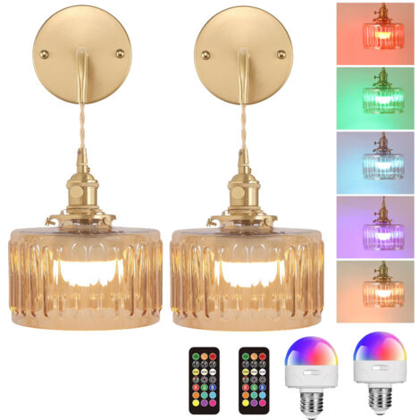 2er-Set Wandleuchten mit kabelloser Aufladung, dekorativer Vintage-Stil, dimmbares RGB-Licht, ideal zur Wohnzimmerdekoration (Fernbedienung und Glühbirnen enthalten) (1/5)