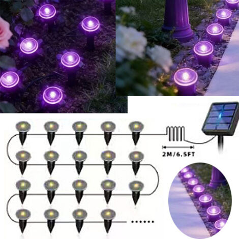 40-LED Solar-Wegleuchten – Solar-Lichterkette mit Erdspießen für Rasenflächen (9,8 m) – IP65 Solar-Bodenleuchten – Für Innenhöfe – Violett (1/5)