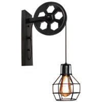 LOLLANDA Kreative Wandleuchte im Retro-Industrie-Stil, Käfigform mit Rollen, Schwarz
