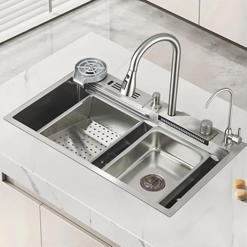 マンジュキッチさん専用 Large single sink in 304 stainless steel, waterfall style, 60x45