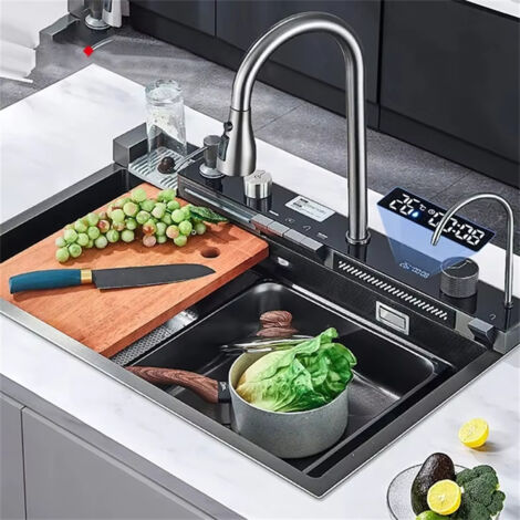 Large kitchen sink, single bowl waterfall with digital display, multifunctional sink for dishwasher and glass washer. (1/5)