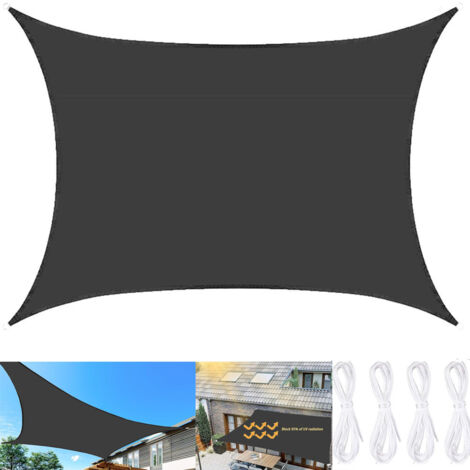 Rectangular shade sail 200 x 200 cm, 95% shade rate, waterproof polyester material, for terrace, garden, balcony and gazebo (black)