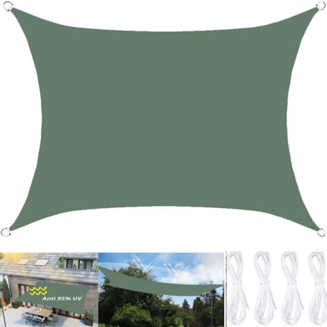 Rectangular shade sail 200 x 200 cm with ropes, waterproof and UV resistant, for terraces, gardens, balconies and pergolas (Green)