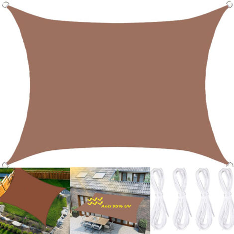 Rectangular shade sail 200 x 300 cm, waterproof polyester, with UV protection, for garden, terrace, brown